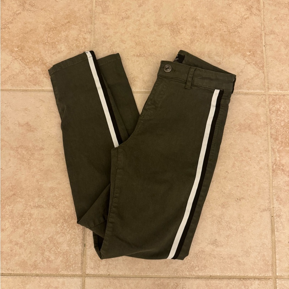 Bershka Olive Chinos with White Stripe